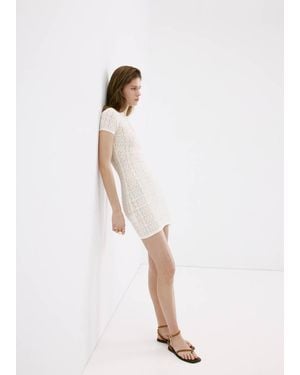 Mango Crochet Dress With Cut-Out Neckline - White