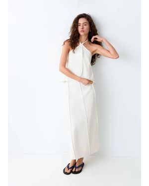 MANGO TEEN Crossed Top With Frayed Details - White