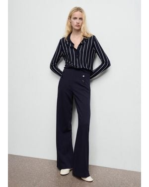 Mango Wide Leg Trousers With Buttons - Blue