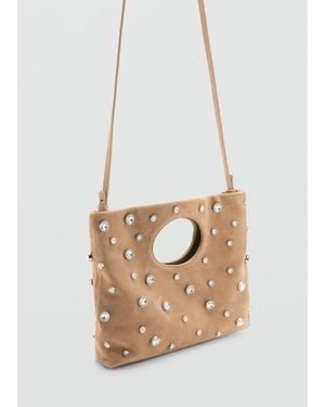 Mango Suede Studded Handbag - White