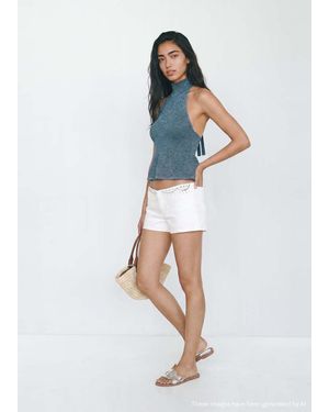MANGO TEEN Metallic Halter Top - White