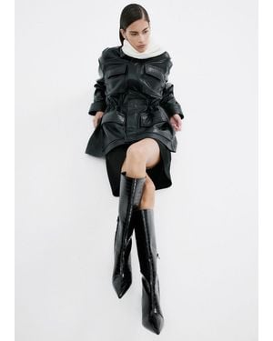 Mango Croc-Effect Boots - Black