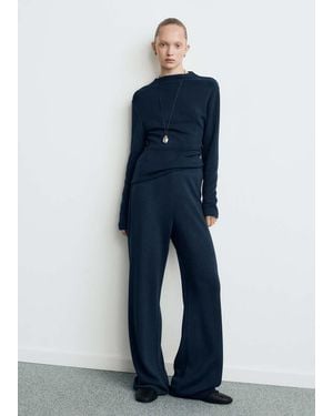 Mango Straight-Fit Trousers With Elastic Waist - Blue