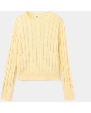 Mango Pull-Over Maille Tressée Jaune Pastel