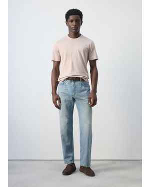 Mango Straight Fit Cotton-Linen Jeans - White