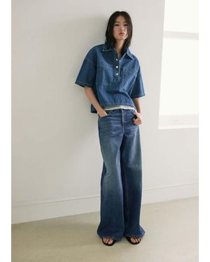 Mango Wide Leg Mid-Rise Jeans - Blue