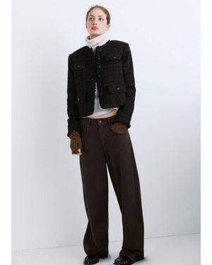 Mango Pocket Tweed Jacket - Black