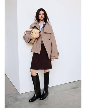 Mango 100% Wool Funnel-Neck Coat - White