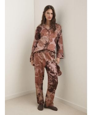Mango Pantaloni Pigiama Stampa Sfumata Marrone - Neutro