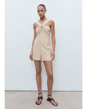 Mango Linen Jumpsuit With Hoop Detail - White