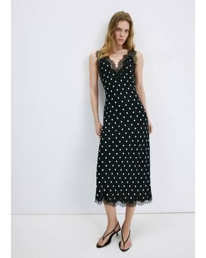 Mango Robe À Pois Avec Détail En Dentelle Noir