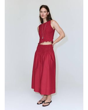 Mango Lyocell Skirt With Ruched Waist - Red