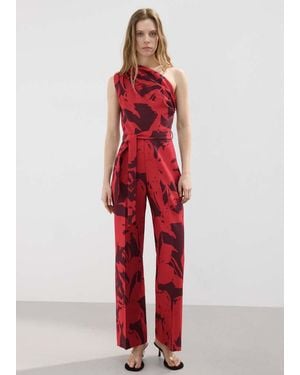 Mango Printed Asymmetrical Jumpsuit - Red