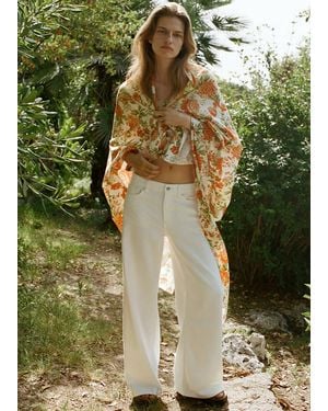 Mango Jeans Wide Leg Vita Bassa Bianco - Verde