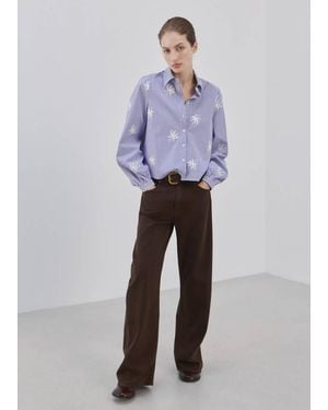 Mango Embroidery Striped Shirt - Blue