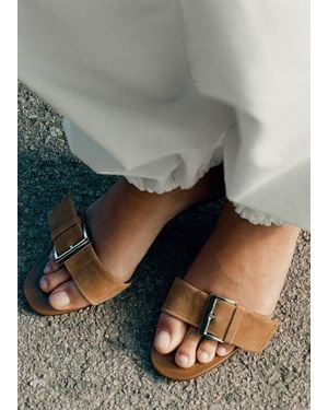 Mango Leather Heeled Sandal With Buckle - Gray