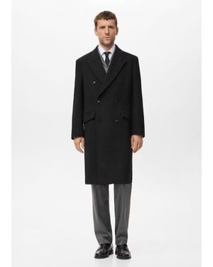 Mango Long Double-Breasted Wool Coat - Black