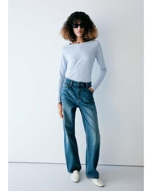 Mango Plain Boat Neck T-Shirt - Blue