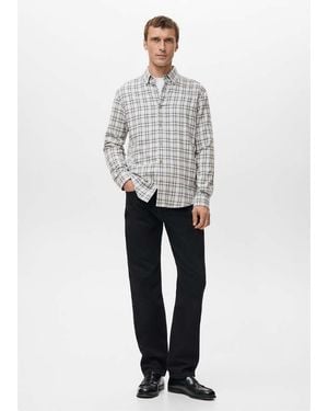 Mango 100% Cotton Flannel Checkered Shirt - Gray