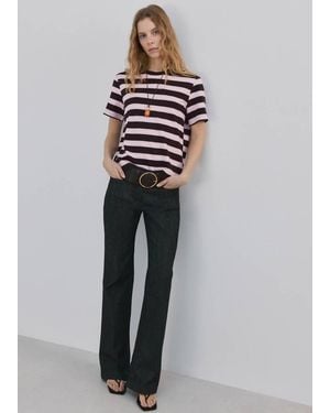 Mango Striped Short-Sleeved T-Shirt - Brown