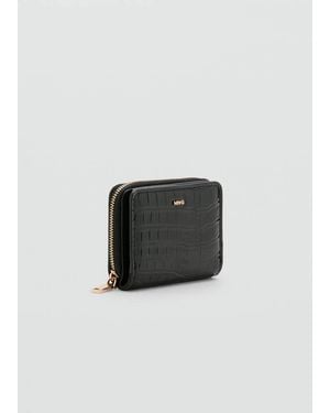 Mango Medium Glossy Croc Wallet - Black