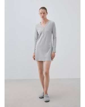 Mango Cotton Viscose Nightdress With V-Neckline - Gray