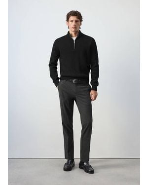 Mango Ribbed Jumper With Zip - Black