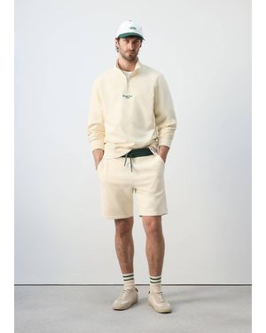 Mango Cotton Sweatshirt With Zip Neck And Embroidered Detailing - Natural