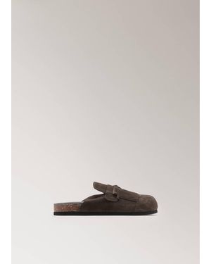 Mango Scarpe Pelle Zoccolo Marrone - Grigio