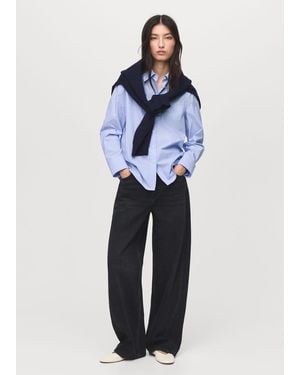 Mango Cotton And Lyocell Blend Straight Shirt - Blue