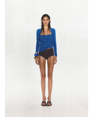 Mango Ruched Split Overlay Top - Blue