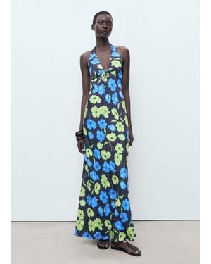Mango Floral-Print Halter-Neck Dress - White