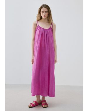 Mango 100% Ramie Nightdress With An Overdyed Effect - Pink