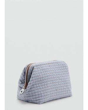 Mango Cotton Check Toiletry Bag - Blue