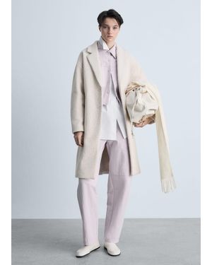 Mango Oversized Bouclé Long Coat - White