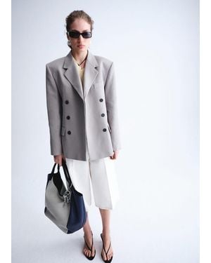 Mango Straight Suit Jacket With Lapel Pockets - White