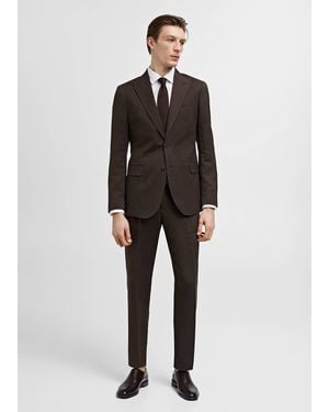 Mango Slim-Fit Cotton And Linen Suit Trousers - Black