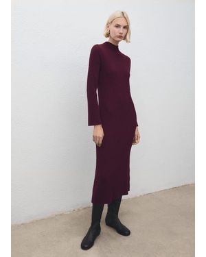 Mango Perkins-Neck Ribbed Dress - Purple