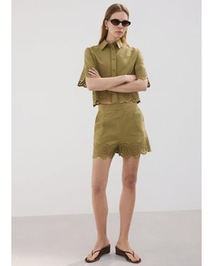 Mango Embroidered Openwork Shorts - Natural