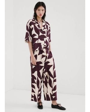 Mango Printed Straight Pants - White