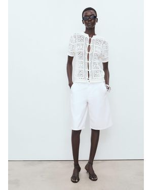 Mango Short-Sleeved Crochet Cardigan - White