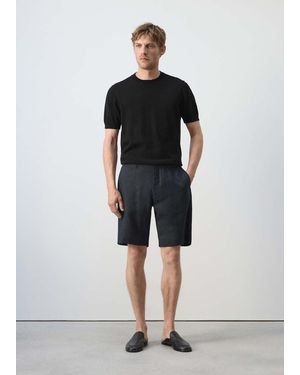 Mango Slim-Fit 100% Linen Bermuda Shorts - Blue