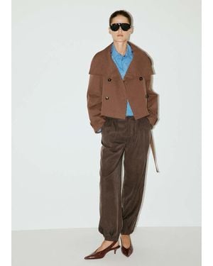 Mango Double-Breasted Cropped Trench Coat - Brown