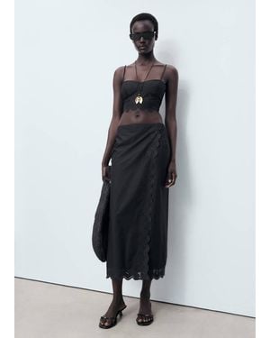 Mango Embroidered Cotton Skirt - Black