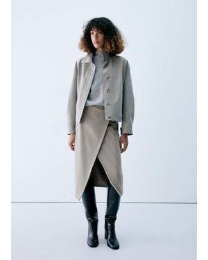 Mango Jupe Midi Fendue Marron Moyen - Gris