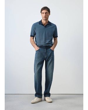 Mango 100% Cotton Jersey Polo Shirt - Blue