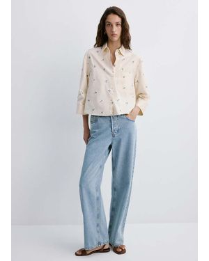 Mango Embroidered Cotton Shirt - Blue