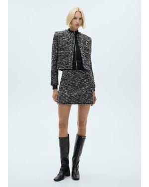 Mango Tweed Miniskirt With Frayed Ends - Black