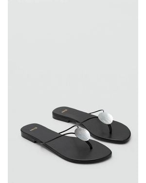 Mango Sandale En Cuir Détail Coquille Noir - Gris