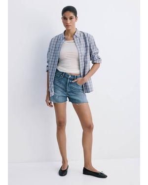 Mango Denim Shorts With Frayed Hem - Blue